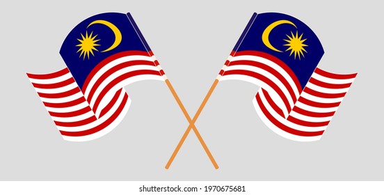 Crossed and waving flags of Malaysia