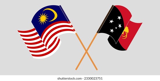 Crossed and waving flags of Malaysia and Papua New Guinea. Vector illustration
