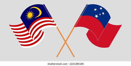 Crossed and waving flags of Malaysia and Samoa. Vector illustration
