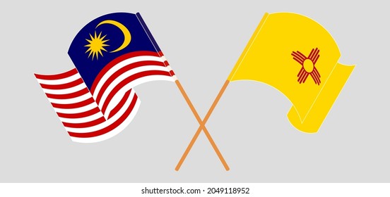 Crossed and waving flags of Malaysia and the State of New Mexico