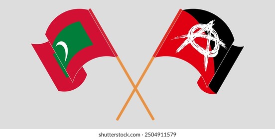 Crossed and waving flags of Maldives and Anarchy. Vector illustration
