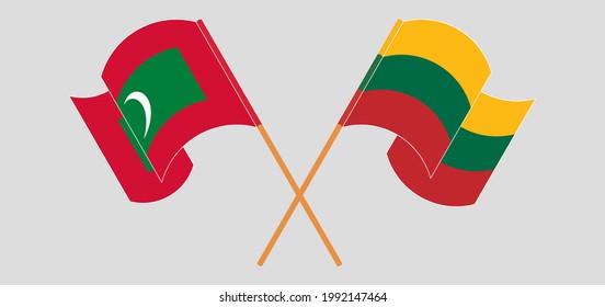 Crossed and waving flags of Maldives and Lithuania