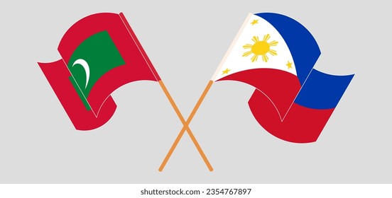 Crossed and waving flags of Maldives and the Philippines. Vector illustration
