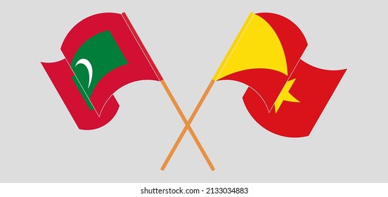Crossed and waving flags of Maldives and Tigray. Vector illustration
