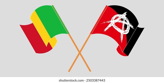 Crossed and waving flags of Mali and Anarchy. Vector illustration
