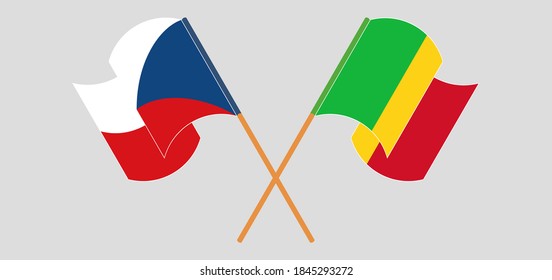 Crossed and waving flags of Mali and Czech Republic