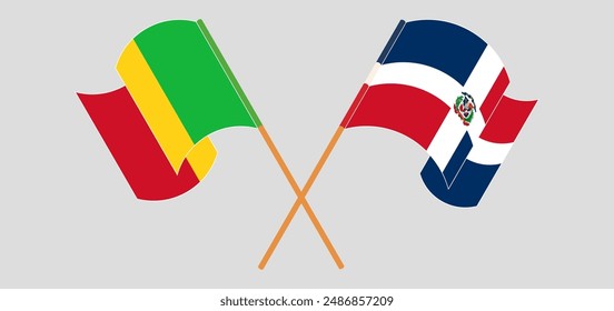 Crossed and waving flags of Mali and Dominican Republic. Vector illustration
