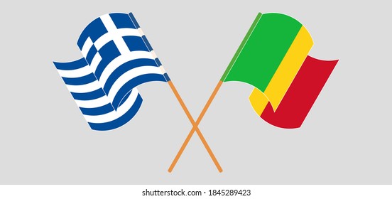 Gekreuzte und wehende Flaggen von Mali und Griechenland