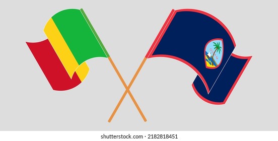 Crossed and waving flags of Mali and Guam. Vector illustration
