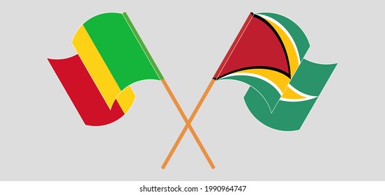 Banderas cruzadas y ondeando banderas de Mali y Guyana