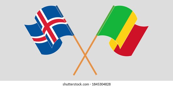 Crossed and waving flags of Mali and Iceland