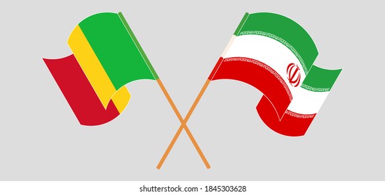 Crossed and waving flags of Mali and Iran