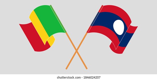 Gekreuzte und wehende Flaggen von Mali und Laos