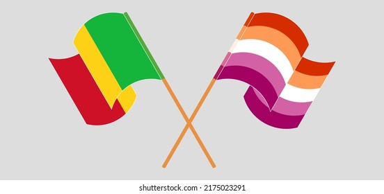 Crossed and waving flags of Mali and Lesbian Pride