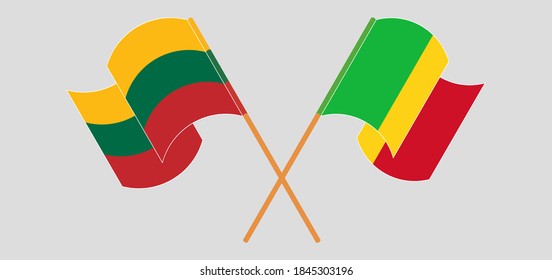 Crossed and waving flags of Mali and Lithuania