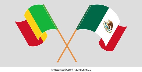 Cruzando y ondeando banderas de Mali y México. Ilustración del vector
