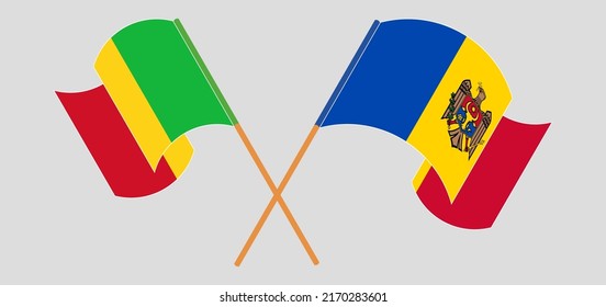Crossed and waving flags of Mali and Moldova. Vector illustration
