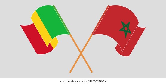 Gekreuzte und wehende Flaggen von Mali und Marokko
