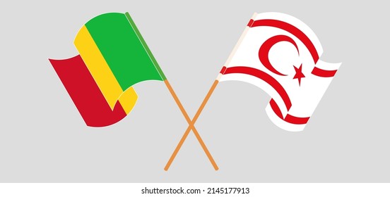 Crossed and waving flags of Mali and Northern Cyprus. Vector illustration
