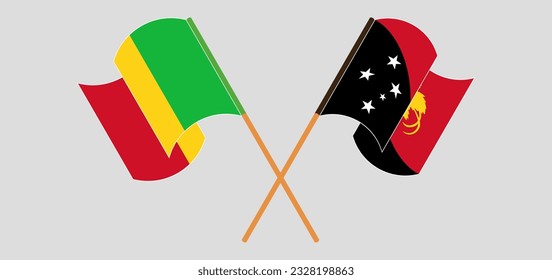 Crossed and waving flags of Mali and Papua New Guinea. Vector illustration
