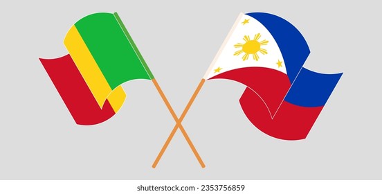 Crossed and waving flags of Mali and the Philippines. Vector illustration
