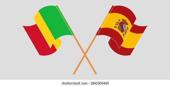 Banderas cruzadas y ondeando banderas de Mali y España