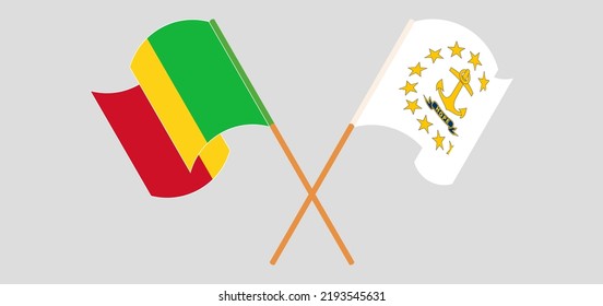 Cruzando y ondeando banderas de Mali y el estado de la isla Rhode. Ilustración del vector
