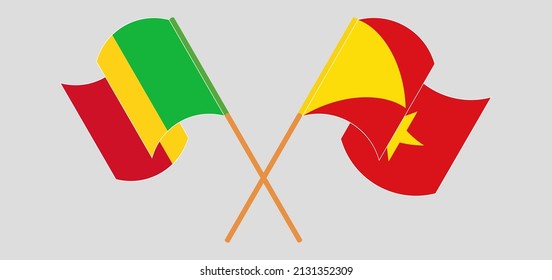 Crossed and waving flags of Mali and Tigray. Vector illustration
