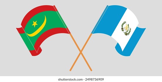 Crossed and waving flags of Mauritania and Republic of Guatemala. Vector illustration
