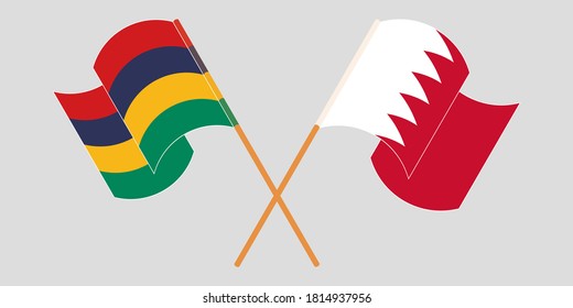 Gekreuzte und wehende Flaggen von Mauritius und Bahrain