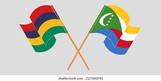 Cruzaron y ondearon banderas de Mauricio y Comoras. Ilustración del vector
