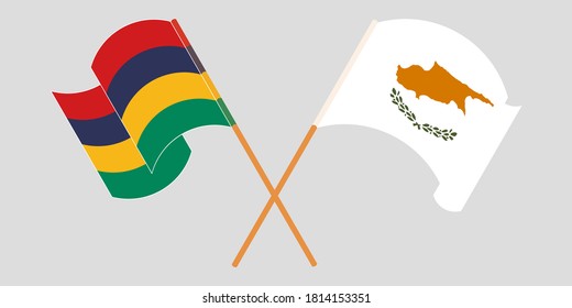 Banderas de Mauricio y Chipre cruzadas y ondeadas. Ilustración del vector
