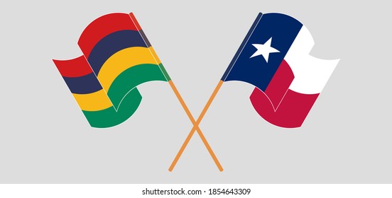 Crossed and waving flags of Mauritius and the State of Texas