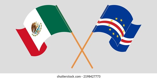 Crossed and waving flags of Mexico and Cape Verde. Vector illustration
