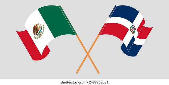 Crossed and waving flags of Mexico and Dominican Republic. Vector illustration
