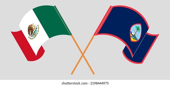 Crossed and waving flags of Mexico and Guam. Vector illustration
