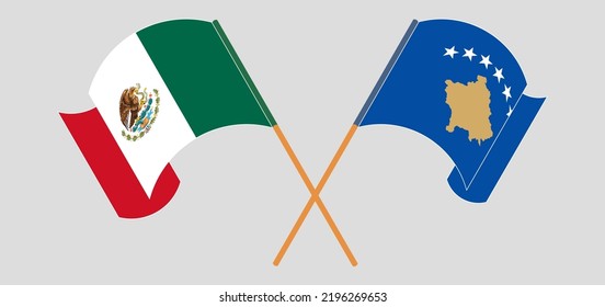 Crossed and waving flags of Mexico and Kosovo. Vector illustration

