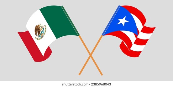 Crossed and waving flags of Mexico and Puerto Rico. Vector illustration
