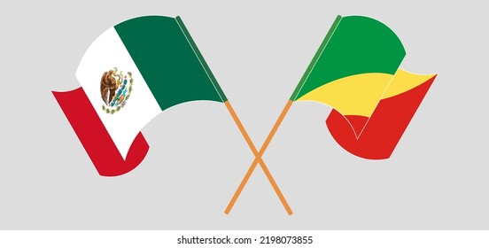Cruzando y ondeando banderas de México y la República del Congo. Ilustración del vector
