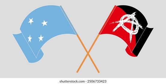 Crossed and waving flags of Micronesia and Anarchy. Vector illustration
