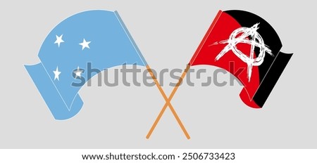Crossed and waving flags of Micronesia and Anarchy. Vector illustration
