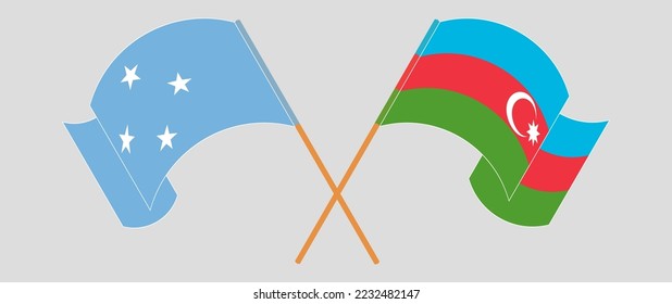 Crossed and waving flags of Micronesia and Azerbaijan. Vector illustration
