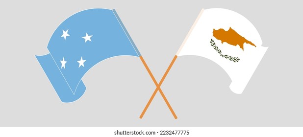Crossed and waving flags of Micronesia and Cyprus. Vector illustration
