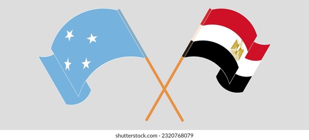 Gekreuzte und wehende Flaggen von Mikronesien und Ägypten. Vektorgrafik
