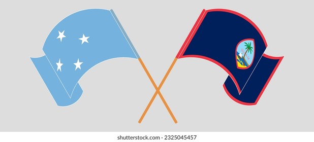 Crossed and waving flags of Micronesia and Guam. Vector illustration
