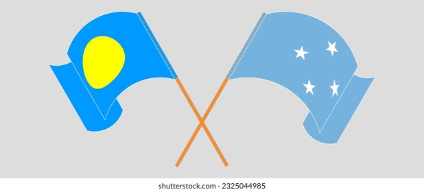 Crossed and waving flags of Micronesia and Palau. Vector illustration
