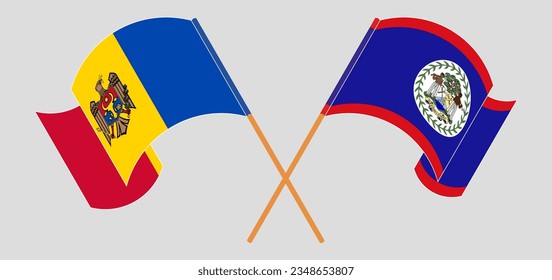 Cruzaron y ondearon banderas de Moldavia y Belice. Ilustración del vector
