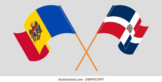 Crossed and waving flags of Moldova and Dominican Republic. Vector illustration
