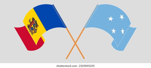 Crossed and waving flags of Moldova and Micronesia. Vector illustration
