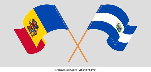 Crossed and waving flags of Moldova and Republic of El Salvador.